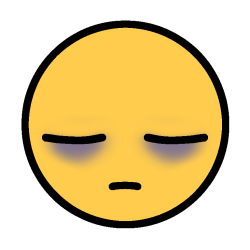 an emoji yellow face with tired eyes, closed, and a neutral mouth. they have bags under their eyes.
